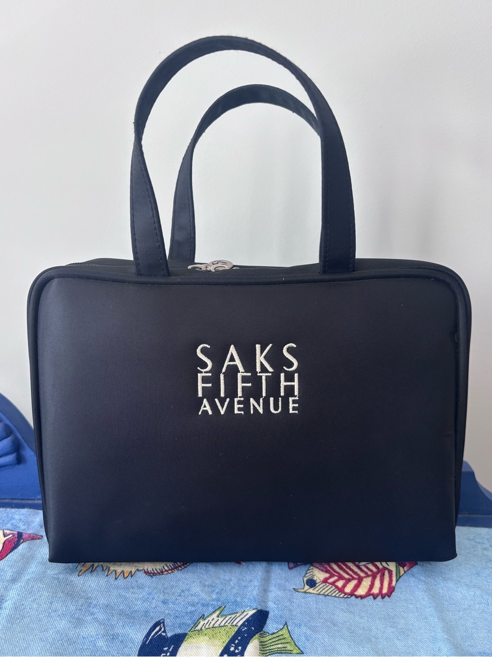 Saks Fifth Avenue Black Satin Toiletry Bag